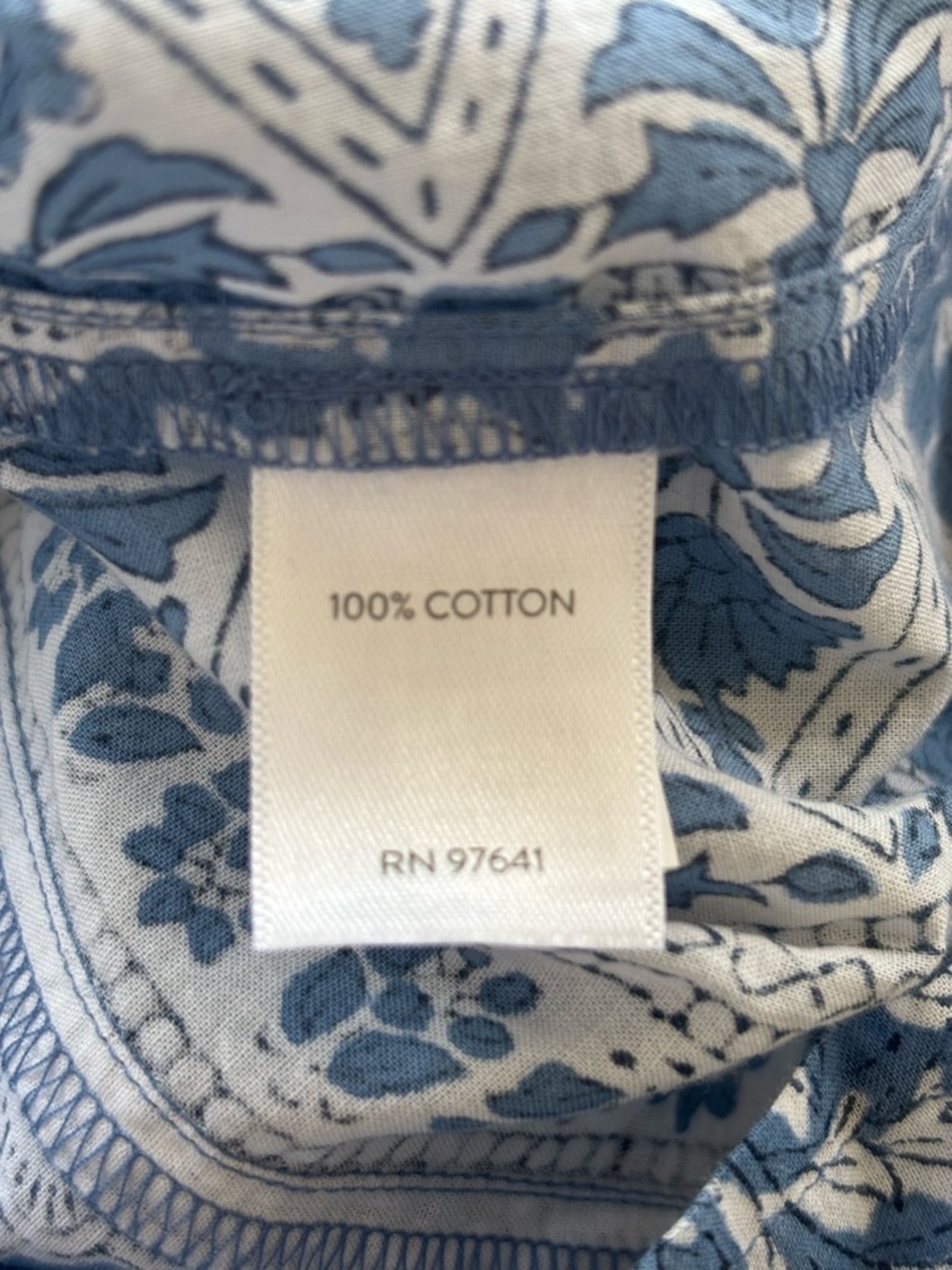 Pure Jill Hand Block Printed Foral 3/4 Sleeve Cotton Top Size Large NWT - Picture 4 of 14